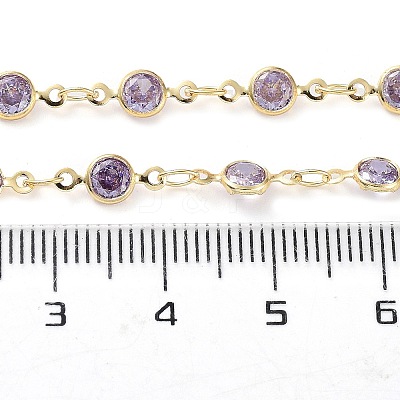 Handmade Lilac Glass Flat Round Link Chains KK-F871-57G-1