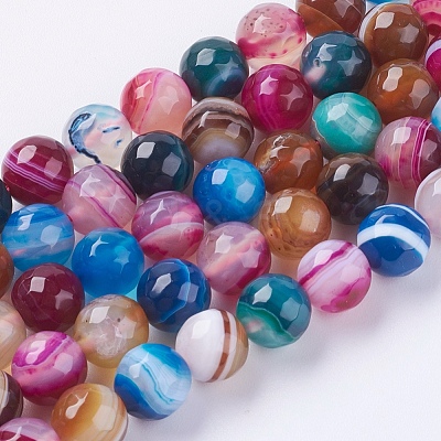 Natural Striped Agate/Banded Agate Beads Strands G-G581-8mm-17-1