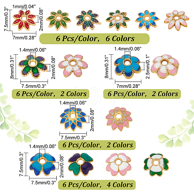 96Pcs 16 Styles Multi-Petal Alloy Enamel Bead Caps FIND-PH0017-97-1