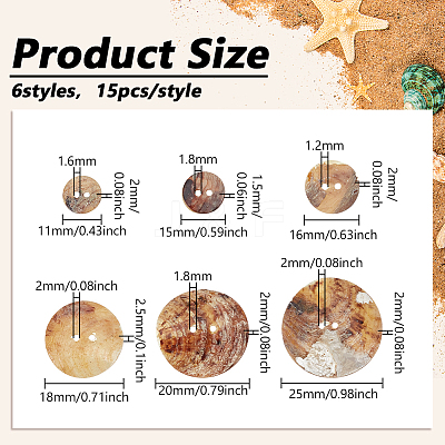 90Pcs 6 Styles Freshwater Shell Buttons SHEL-PH0001-62-1