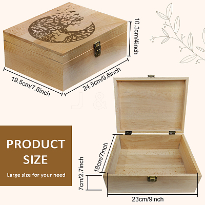Rectangle Wooden Memory Keepsake Boxes with Lids CON-WH0101-004-1