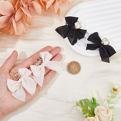 2 Pairs 2 Colors Alloy Dangle Stud Earrings with Cloth Bowknot Charms EJEW-FI0003-28-1