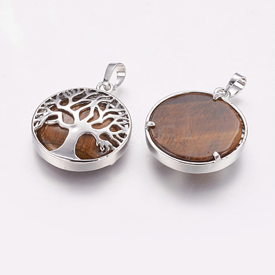 Natural Tiger Eye Pendants X-G-E388-06P-1