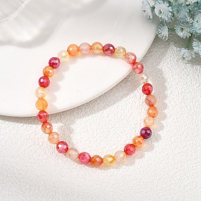 Natural Banded Agate Round Beaded Stretch Bracelets for Women BJEW-JB14071-1