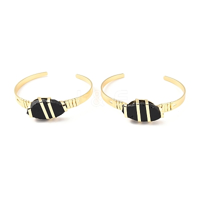 Natural Obsidian Horse Eye Beaded Cuff Bangle G-D458-01G-08-RS-1