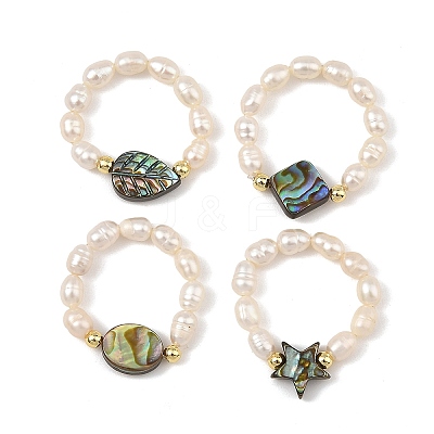 Adjustable Natural Abalone Shell/Paua Shell Finger Rings RJEW-JR01085-1