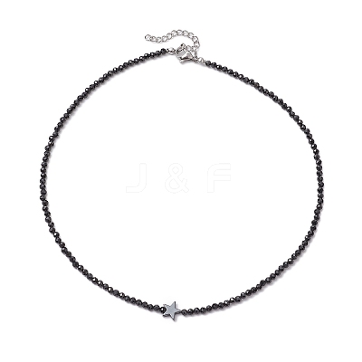 3mm Faceted Round Natural Black Spinel Beaded Necklaces NJEW-JN05127-1