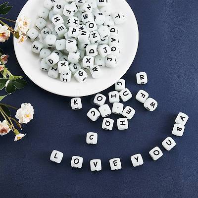 20Pcs Luminous Cube Letter Silicone Beads 12x12x12mm Square Dice Alphabet Beads with 2mm Hole Spacer Loose Letter Beads for Bracelet Necklace Jewelry Making JX437R-1
