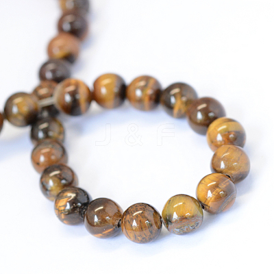 Grade AB Natural Tiger Eye Round Bead Strands X-G-E334-10mm-17-1