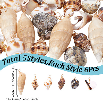 30Pcs 5 Styles Natural Mixed Shell Pendants PALLOY-GO00046-1