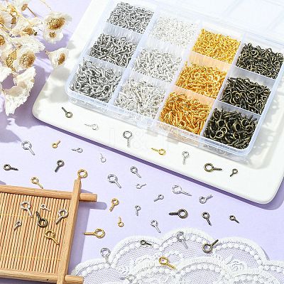 1200Pcs 12 Style Iron Screw Eye Pin Peg Bails IFIN-YW0001-79-1