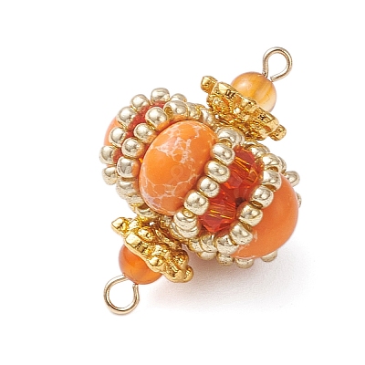 Dyed Synthetic Imperial Jasper & Handmade Glass Seed Beaded Rhombus Connector Charms PALLOY-MZ00960-06-1