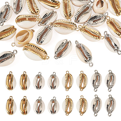 24Pcs 4 Styles Electroplate Cowrie Shell Link Connectors Charms and Pendants SHEL-TA0001-25-1