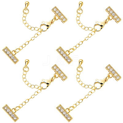 4Pcs Brass Micro Pave Clear Cubic Zirconia Chain Extender KK-BBC0022-80-1