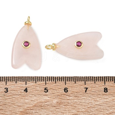 Brass & Natural Rose Quartz & Cubic Zirconia Pendants GG-CBAD360-20G-10-1