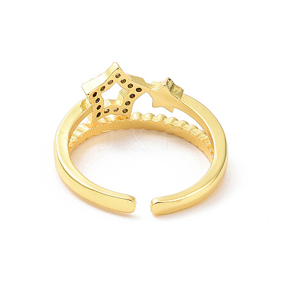 Clear Cubic Zirconia Hollow Out Star Open Cuff Ring RJEW-H127-33G-1