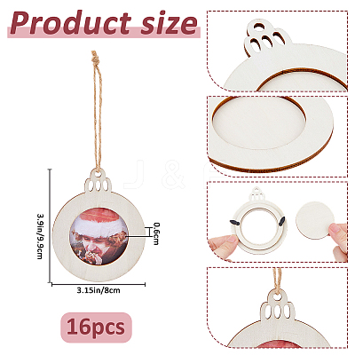 Flat Round Christmas Unfinished Wooden Mini Hanging Photo Frame for Children HJEW-WH0036-122-1