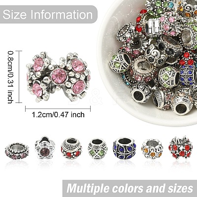 40Pcs 8 Styles Alloy Rhinestone European Beads MPDL-YW0001-04-1