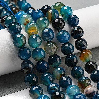 Faceted Natural Banded Agate Beads Strands G-F447-12mm-O08-1