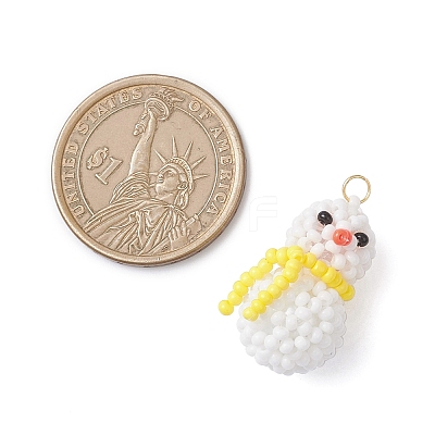 Glass Seed Beaded Snowman Pendants PALLOY-MZ01007-03-1