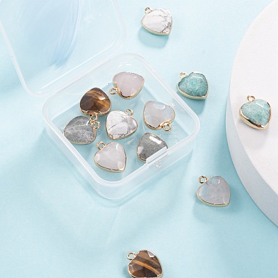 12Pcs 6 Style Electroplate Natural Gemstone Pendants G-LS0002-09-1