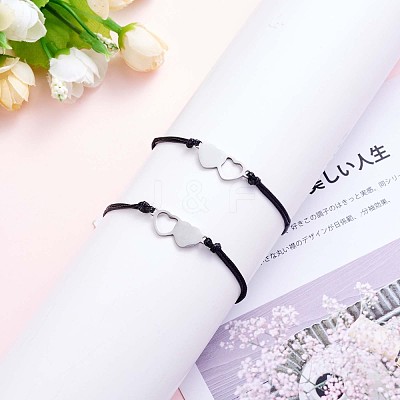 2Pcs 2 Style 430 Stainless Steel Heart Link Bracelets Set JB714A-1