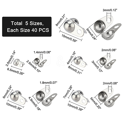 200Pcs 5 Size 304 Stainless Steel Bead Tips STAS-PH0003-32-1