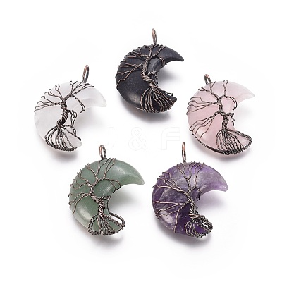 Natural Mixed Stone Tree of Life Wire Wrapped Pendants G-L520-E-R-NF-1