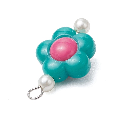Two Tone Opaque Acrylic Beads with 304 Stainless Steel Flat Head Pins Pendants PALLOY-JF03483-02-1