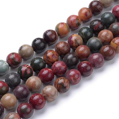 Natural Picasso Stone/Picasso Jasper Beads Strands G-R345-8mm-48-1