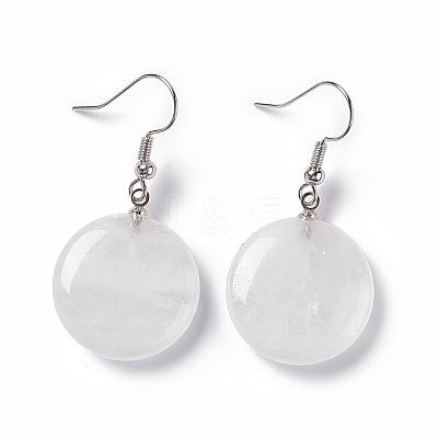 Natural Quartz Crystal Flat Round Dangle Earrings EJEW-D188-03P-02-1
