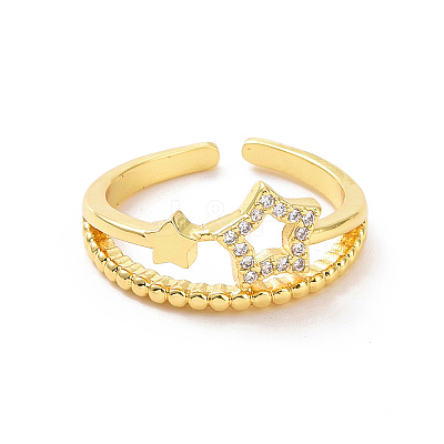 Clear Cubic Zirconia Hollow Out Star Open Cuff Ring RJEW-H127-33G-1