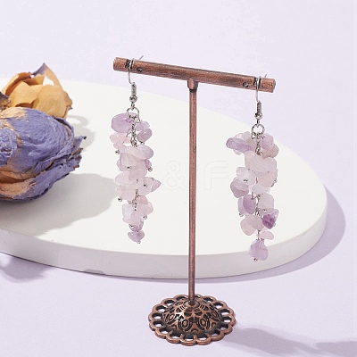 Natural Rose Quartz & Amethyst Chip Beaded Dangle Earrings EJEW-JE05369-1