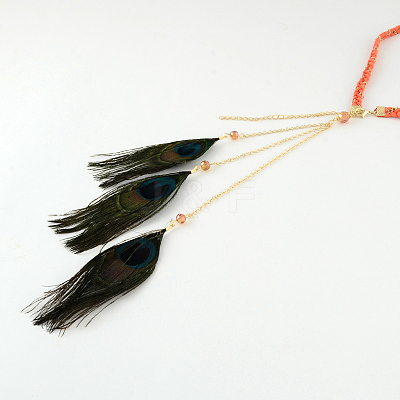 Woman's Dyed Feather Braided Suede Cord Headbands OHAR-R184-05-1