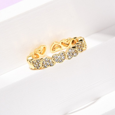 Brass Micro Pave Cubic Zirconia Cuff Open Rings RJEW-F204-02G-1
