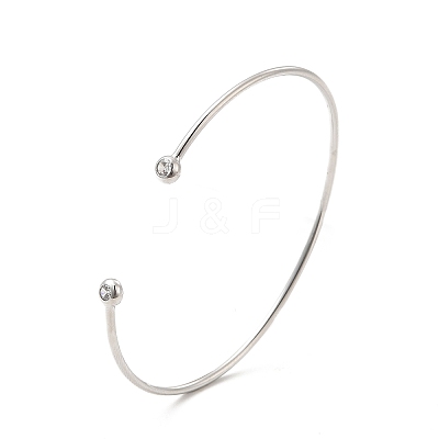 Clear Cubic Zirconia Open Cuff Bangle BJEW-G663-03P-1