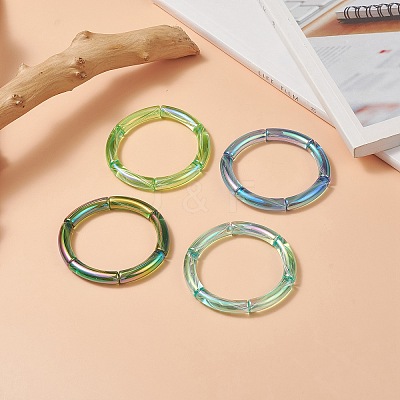 4Pcs 4 Color Acrylic Curved Tube Stretch Bracelets Set for Women BJEW-JB09305-03-1