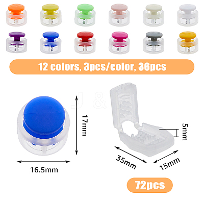 36Pcs 12 Colors Plastic Cord Locks Clip Ends KY-DC0001-21-1
