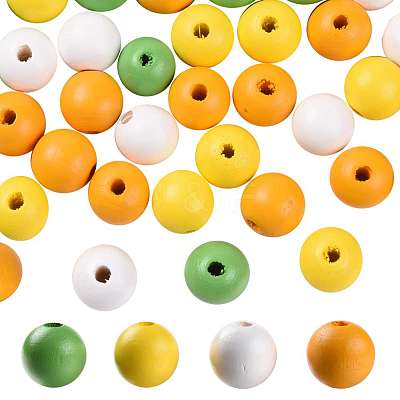 160Pcs 4 Colors Farmhouse Country and Rustic Style Painted Natural Wood Beads WOOD-LS0001-01J-1