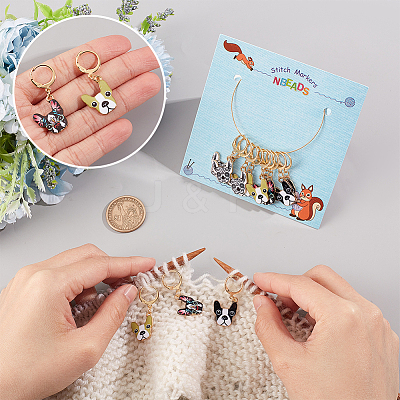 12Pcs 4 Style Alloy Enamel Dog Charms Locking Stitch Makers HJEW-PH01589-1