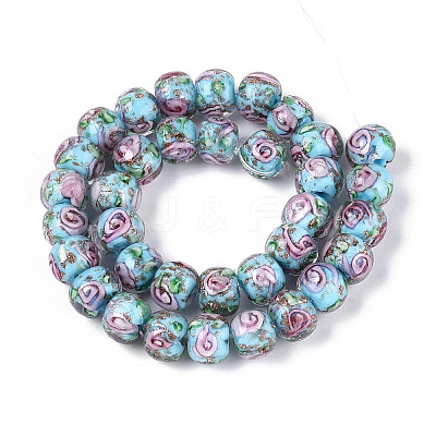Handmade Lampwork Inner Flower Rondelle Beads Strands LAMP-T022-24E-1