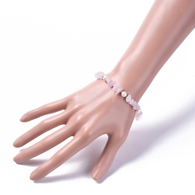 Natural Rose Quartz Chip Beaded Bracelets BJEW-JB04933-01-1