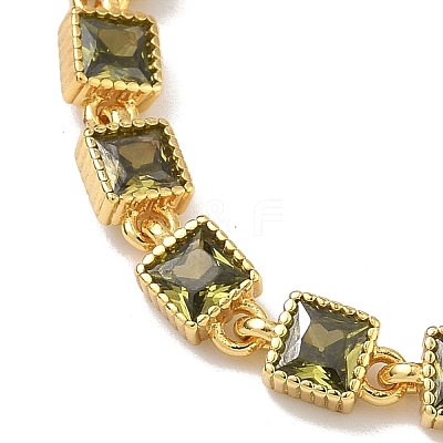 Square Brass Pave Cubic Zirconia Link Chain Bracelets for Women BJEW-P385-04G-02-1