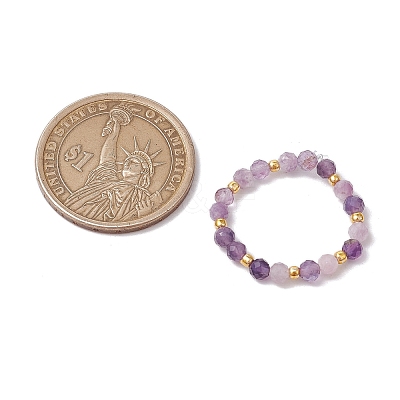 Natural Lepidolite Beaded Stretch Rings RJEW-JR00867-04-1