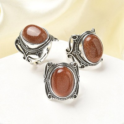 Natural & Synthetic Gemstone Adjustable Rings RJEW-I108-02AS-1