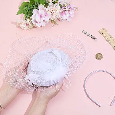 Mesh Veil Cloth Hair Bands AJEW-WH0248-740B-1