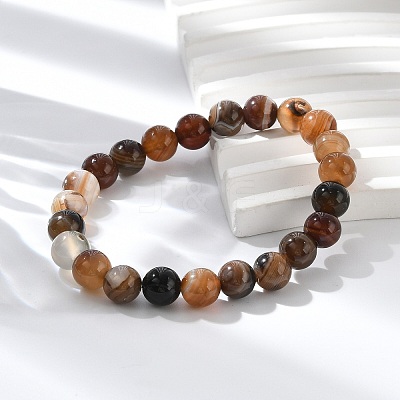 Natural Striped Agate/Banded Agate Beaded Stretch Bracelets X-BJEW-Q692-03I-1