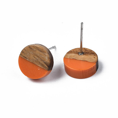 Opaque Resin & Walnut Wood Stud Earrings EJEW-N017-008-B03-1
