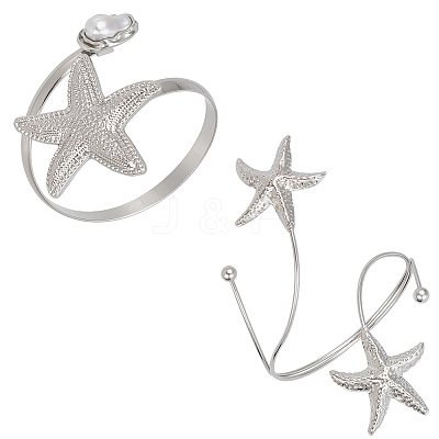 1Pc Alloy with Plastic Pearl Arm Cuff Bangles for Women BJEW-CY0001-14P-1