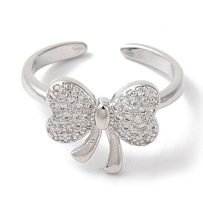 Bowknot Brass Micro Pave Clear Cubic Zirconia Open Cuff Rings for Women LS-RJEW-C098-03P-1